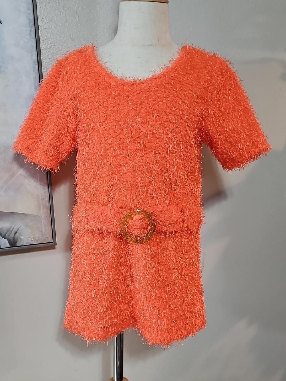 3 for $10 🧡 PoGo Club of NY Neon Orange Eyelash Knit Belted Dress Size 7/8